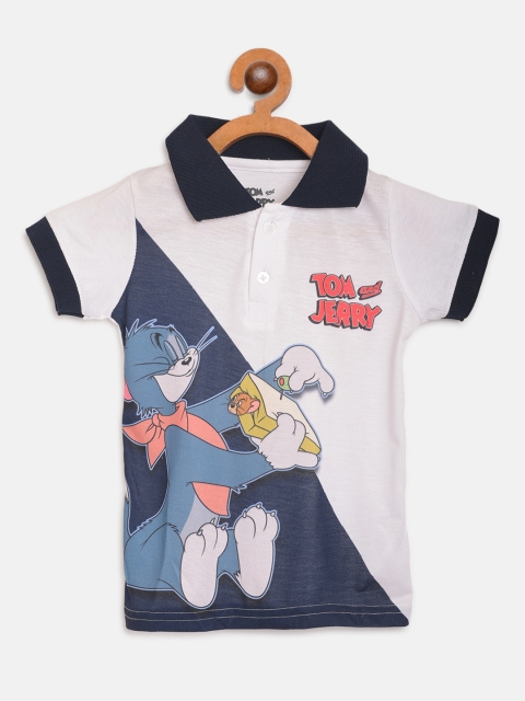 

Eteenz Boys White & Blue Tom & Jerry Print Linen Blend T-shirt