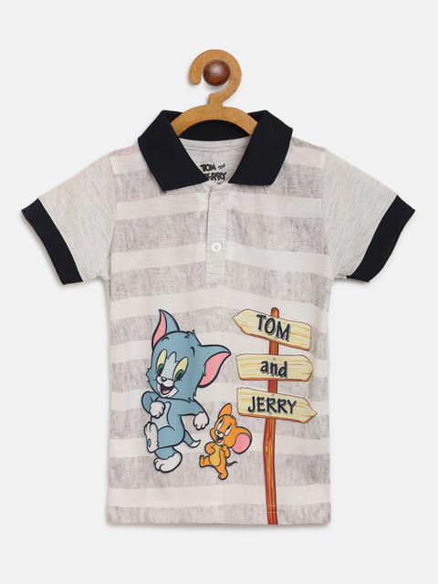 

Eteenz Boys Grey Melange & Blue Striped & Tom & Jerry Print Linen Blend T-shirt