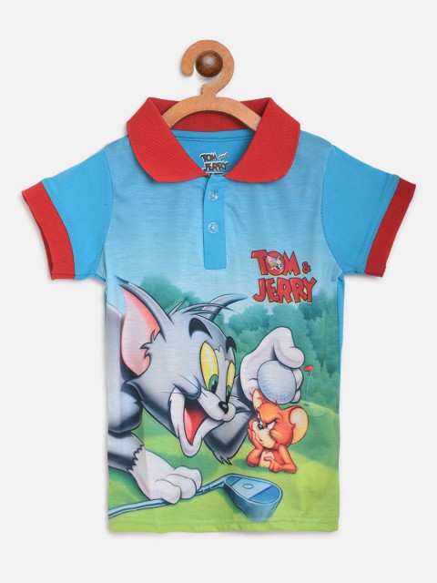 

Eteenz Boys Blue & Grey Tom & Jerry Print Linen Blend T-shirt