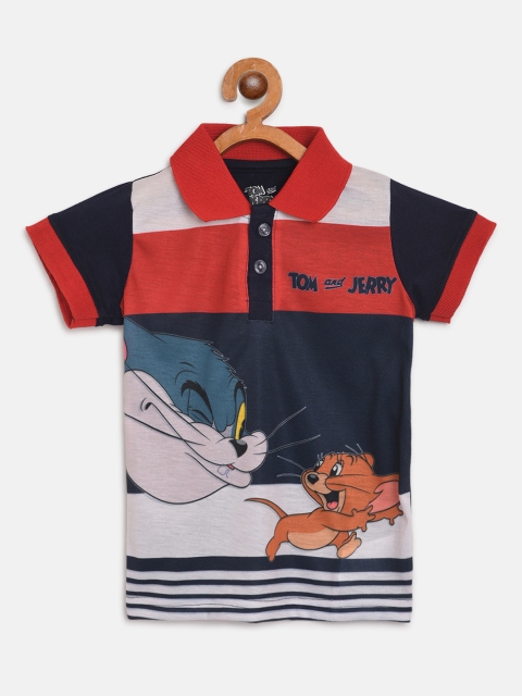

Eteenz Boys Navy Blue & Grey Melange Tom & Jerry Print Linen Blend T-shirt