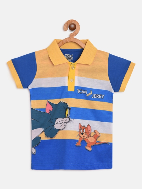 

Eteenz Boys Yellow & Blue Tom & Jerry Print & Striped Linen Blend T-shirt