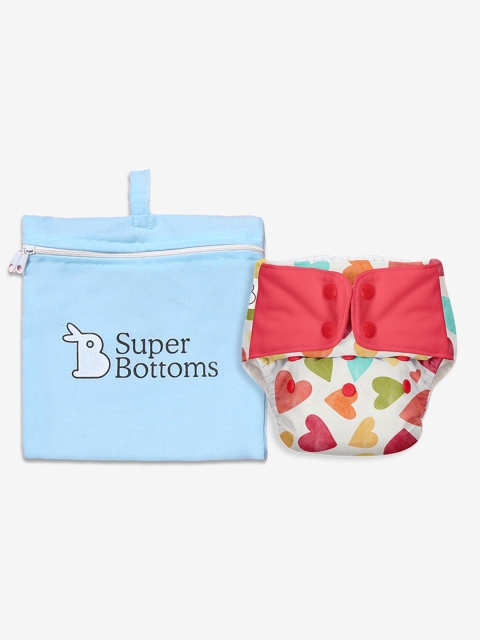 

SuperBottoms Freesize UNO Baby Hearts Printed Sustainable Cloth Diaper with Dry feel & Booster Pad, Multi