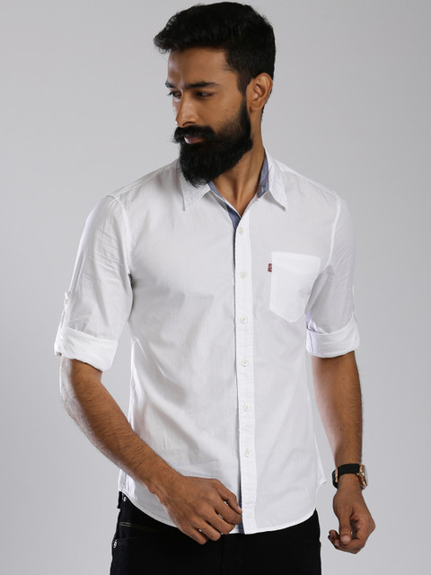 

Levi's Men White Solid Slim Fit Casual Shirt