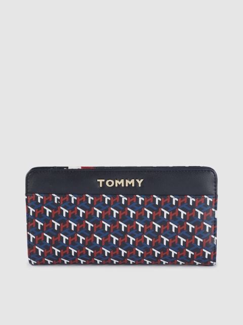 

Tommy Hilfiger Women Navy Blue & Red Typography Printed Zip Around Wallet