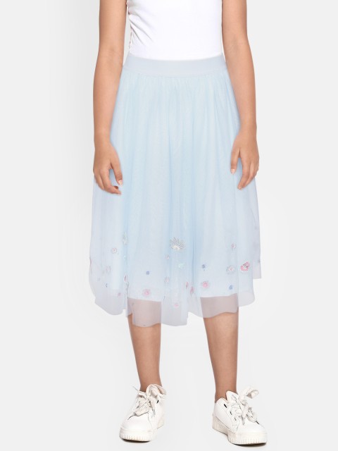 

Marks & Spencer Girls Blue Solid Flared Skirt with Floral Embroidered Detail