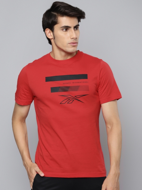 

Reebok Men Red & Black Brand Logo Graphic Print Cotton Training ROY Basic T-shirt