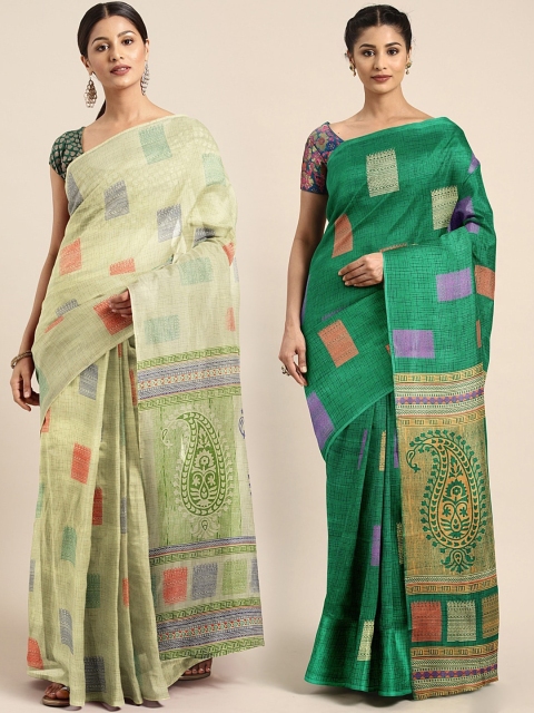 

KALINI Pack of 2 Green Printed Silk Blend Saree