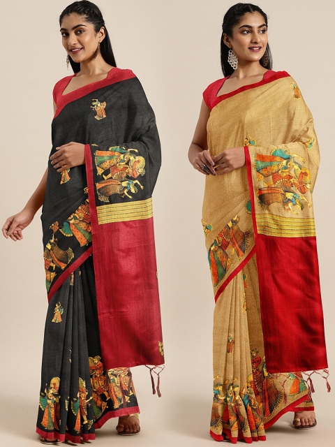 

KALINI Multicoloured Printed Saree, Black