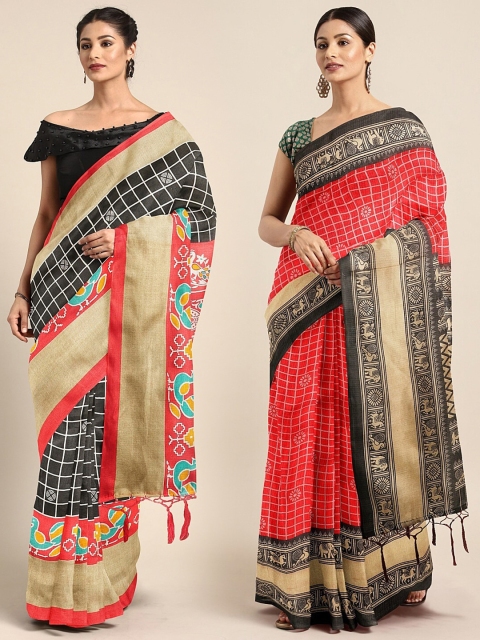

KALINI Pack of 2 Black & White Khadi Silk Blend Sarees