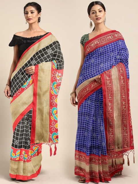 

KALINI Multicoloured Checked Saree, Black