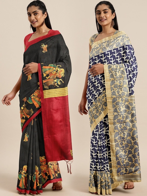 

KALINI Multicoloured printed Saree, Black