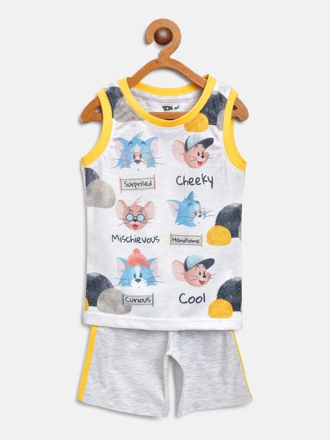 

Eteenz Boys Grey Melange & Brown Tom & Jerry Print Pure Cotton T-shirt with Shorts