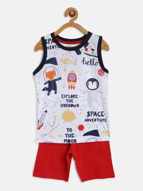 

Eteenz Boys White & Red Space Adventure & Typography Print T-shirt with Shorts