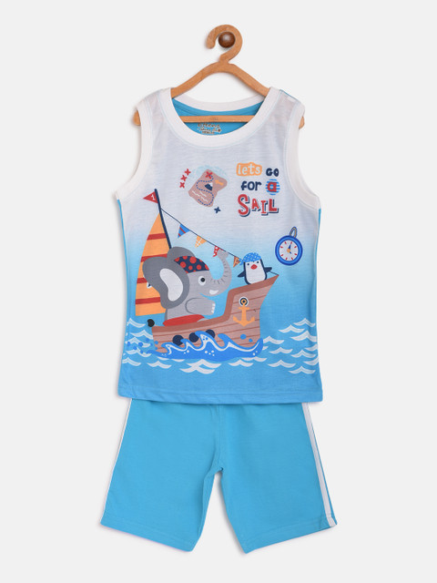 

Eteenz Boys Blue & Off White Ocean Print T-shirt with Shorts