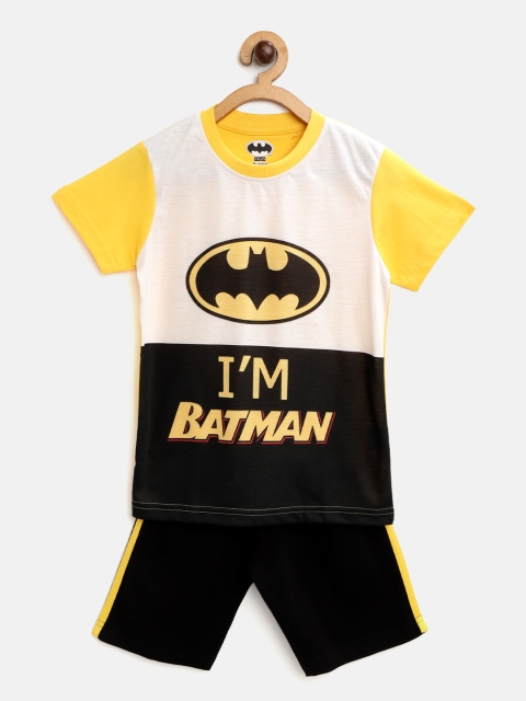 

Eteenz Boys Yellow & White Pure Cotton Batman Printed T-shirt with Shorts