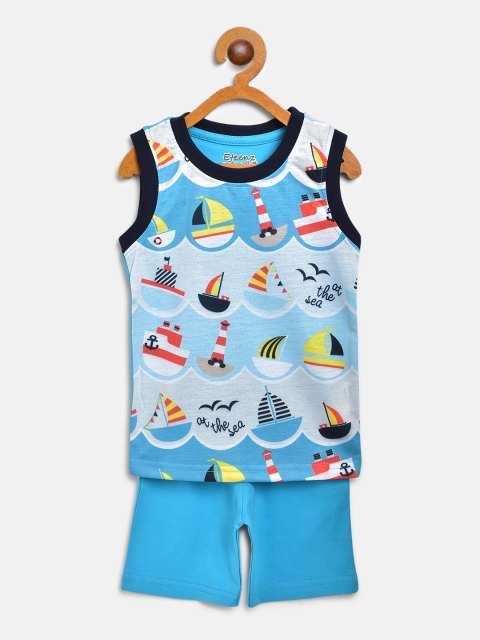 

Eteenz Boys Blue & Red Boat Print Pure Cotton T-shirt with Shorts