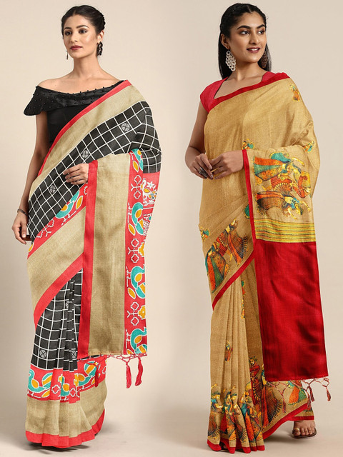 

KALINI Multicolored Checked Saree, Black
