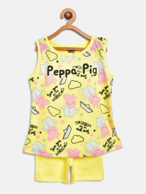 

Eteenz Girls Yellow & Pink Peppa Pig Print T-shirt with Shorts
