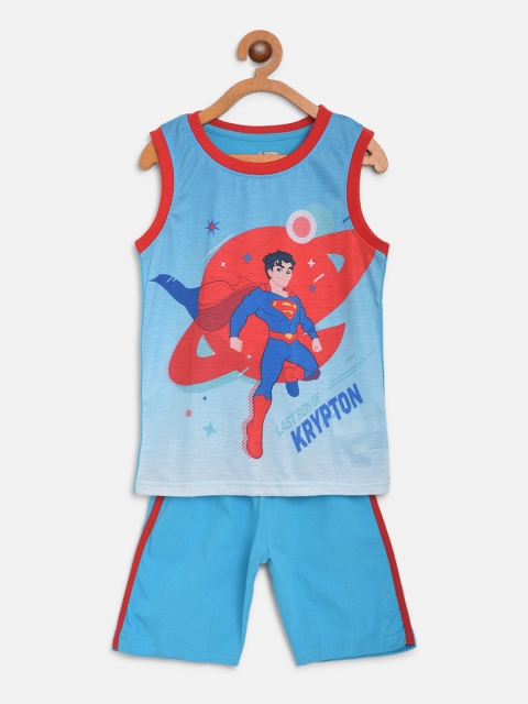 

Eteenz Boys Blue & Red Superman Print T-shirt with Shorts