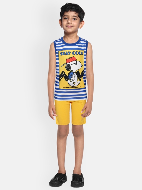

Eteenz Boys Yellow & Blue Pure Cotton Snoppy Printed T-shirt with Shorts