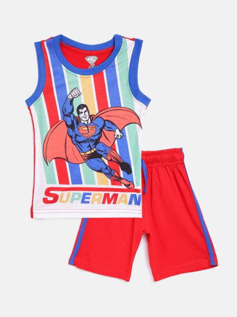 

Eteenz Boys Red & Blue Striped Superman Print T-shirt with Shorts