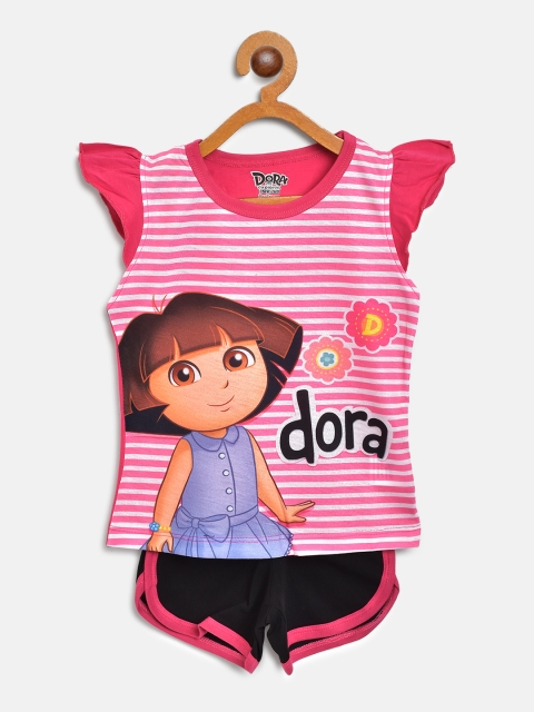 

Eteenz Girls Pink & Black Dora Print Top with Shorts