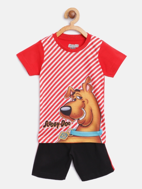 

Eteenz Boys Red & Black Pure Cotton Scooby-Doo Printed T-shirt with Shorts