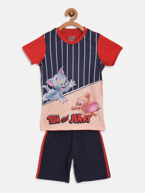 

Eteenz Boys Navy Blue & Red Tom & Jerry Print T-shirt with Shorts