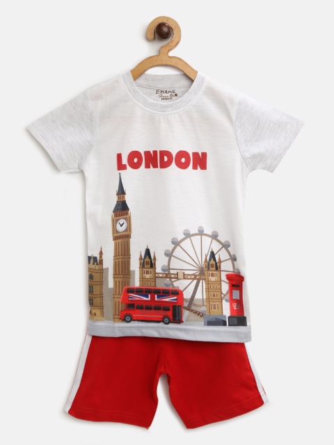 

Eteenz Boys White & Red Pure Cotton London Printed T-shirt with Shorts