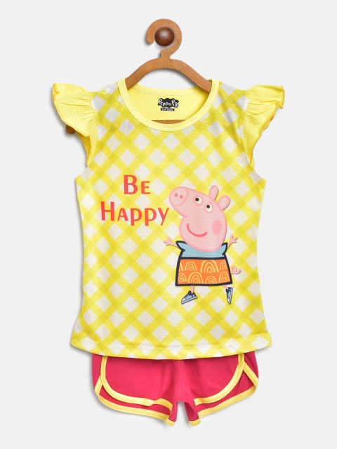 

Eteenz Girls Yellow & Pink Peppa Pig Print Top with Shorts