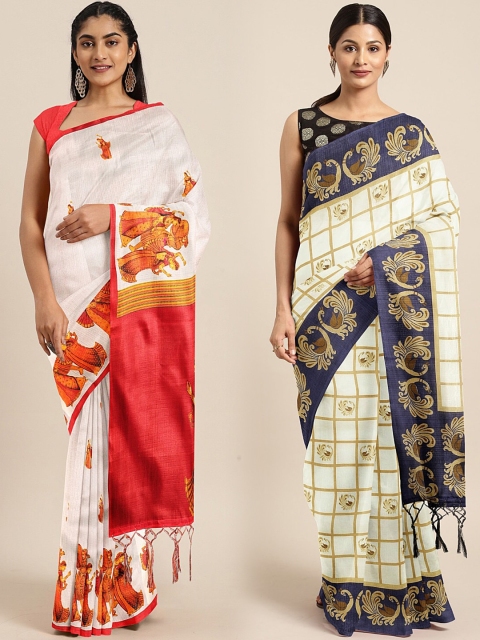 

KALINI Multicolored Printed Saree, Off white