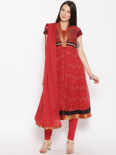 

Biba Women Red Printed Anarkali Churidar Kurta with Dupatta