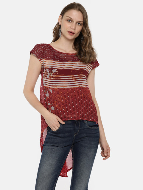 

Biba Women Maroon Printed High-Low Top