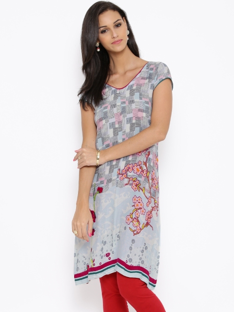 

BIBA Blue & Grey Printed A-Line Tunic