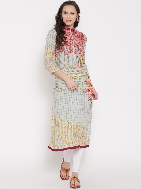 

BIBA Off-White & Pink Printed Kurta