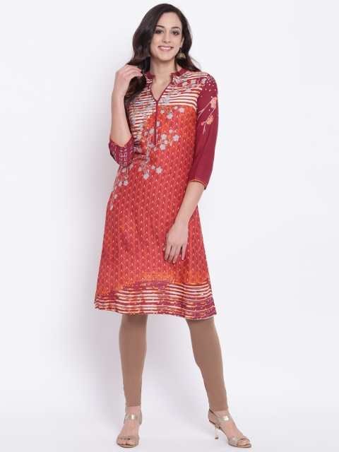 

BIBA Maroon & Orange Printed Kurta