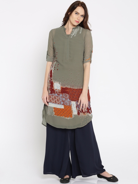 

Biba Women Grey Solid Straight Kurta