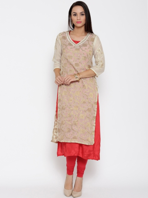 

BIBA Beige Zari Woven Kurta