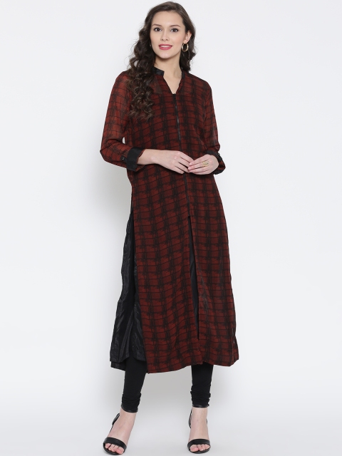 

BIBA Rust Brown Polyester Printed Sheer Kurta