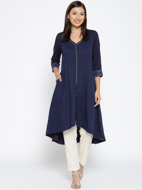 

Biba Women Navy Solid A-Line Kurta, Navy blue