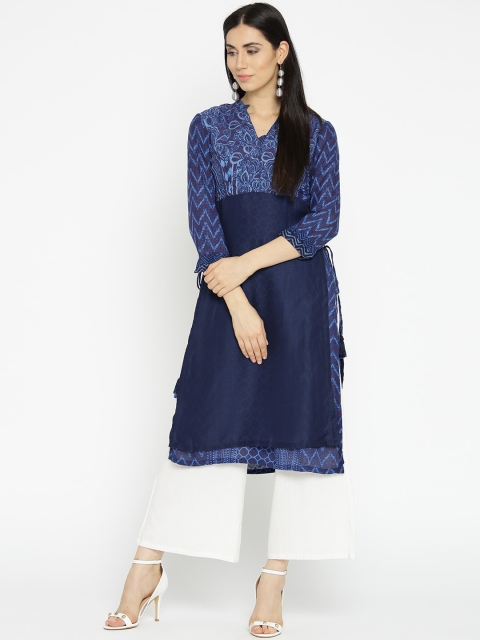 

Biba Women Navy Printed Layered Straight Kurta, Navy blue