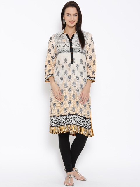 

BIBA Beige & Black Printed Kurta