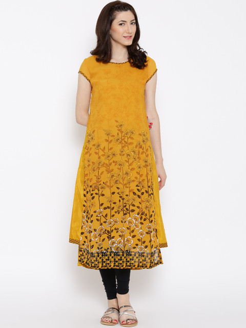 

BIBA Mustard Yellow Polyester Floral Print Kurta