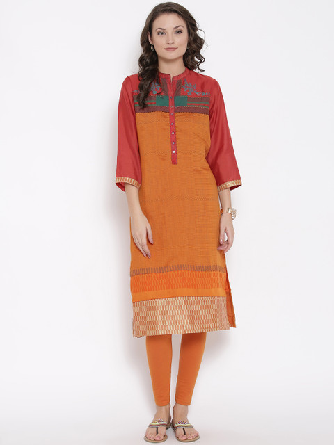 

Biba Women Orange Printed Straight Kurta