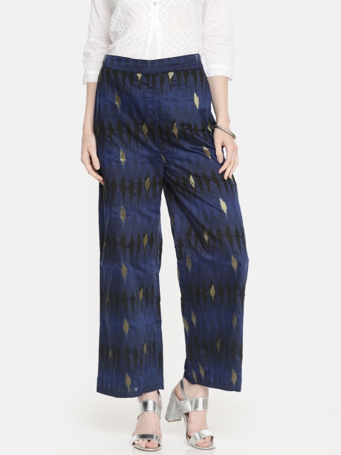 

BIBA Blue Printed Palazzo Trousers