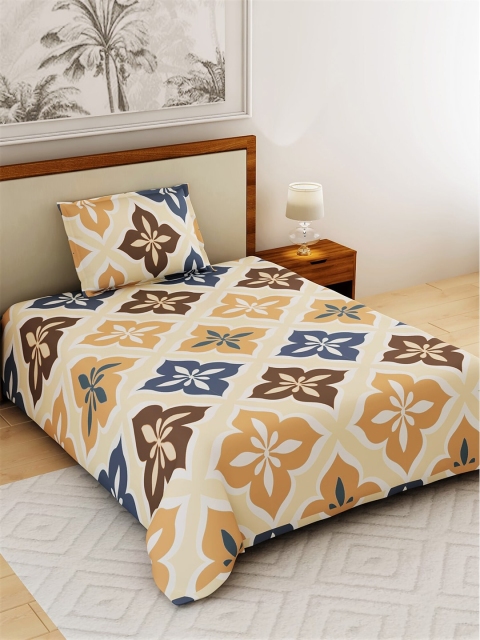 

Salona Bichona Yellow & Blue Geometric 144 TC Polyester 1 Single Bedsheet with 1 Pillow Covers