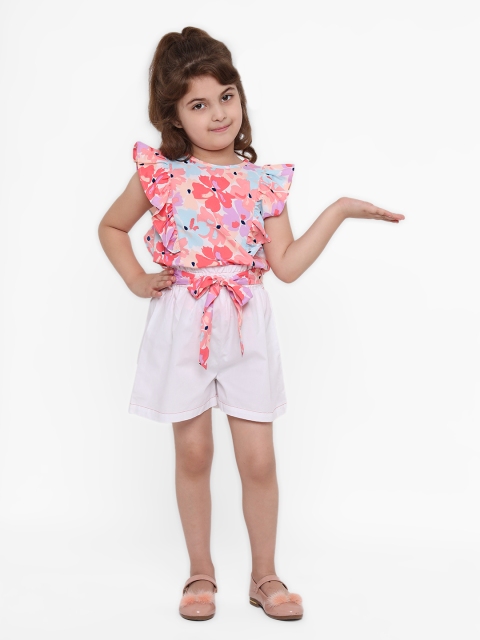 

Nauti Nati Girls White & Coral Printed Top with Shorts