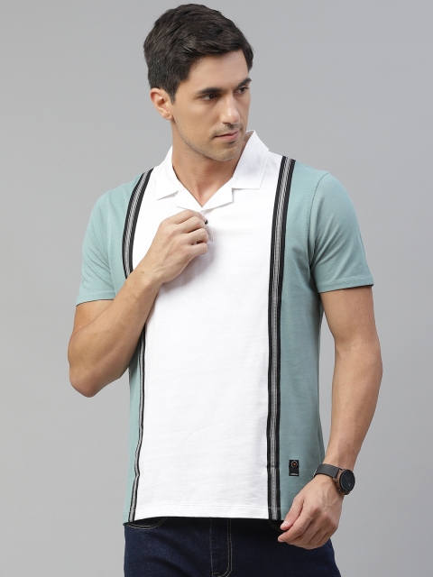 

Blackberrys Men White & Blue Pure Cotton Colourblocked Polo Collar T-shirt