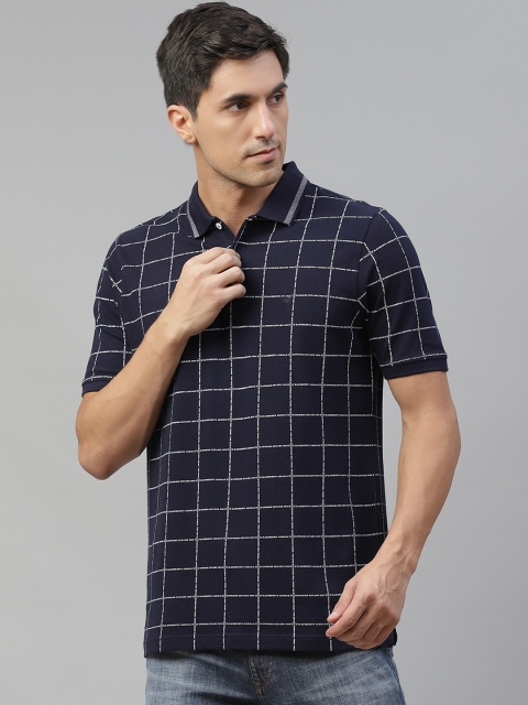 

Blackberrys Men Navy Blue & White Checked Polo Collar T-shirt