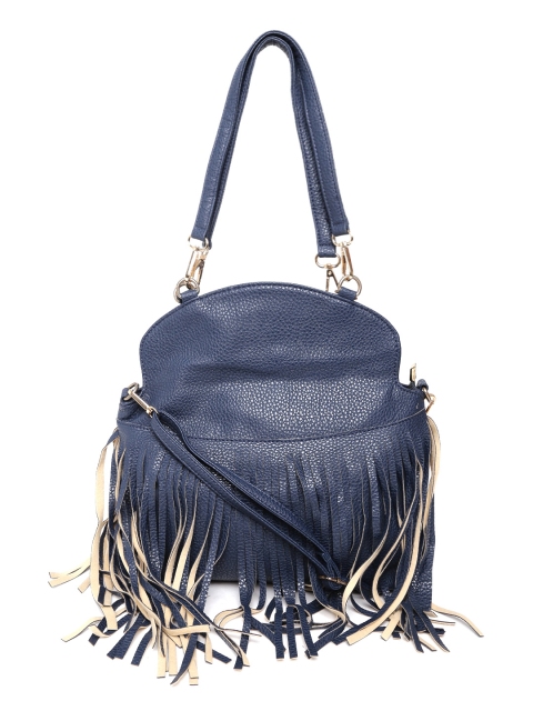 

Lino Perros Navy Fringe Shoulder Bag with Sling Strap, Navy blue